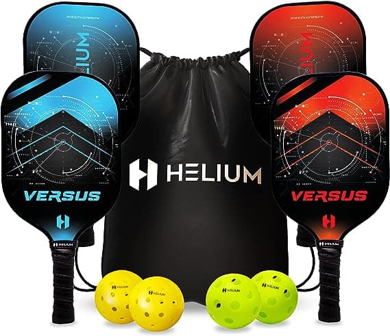 Helium Versus Pickleball Paddles Set Of 4 Pickleball paddles, 4 pickleballs and a carry bag