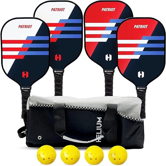 Helium Patriot Pickleball Paddles Set with 4 Paddles, Pickleballs,and a carry bag