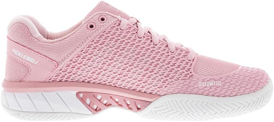 Pink and white Durawrap protective material on the Express Light Womens K Swiss pickleball shoes