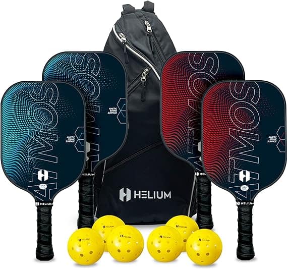 Helium Atmos Pickleball Set - 4 Paddles, 6 pickleballs and 1 Pickleball sling bag