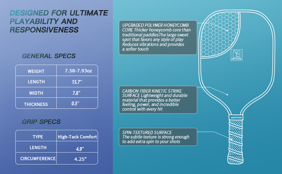 YC DGYCASI Pickleball Set specifications.