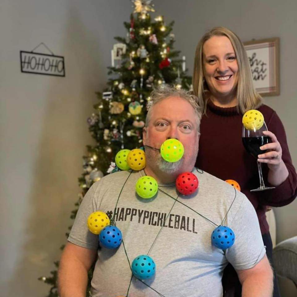 Todd Happy Boynton at Christmas with Pickleball ball decoration