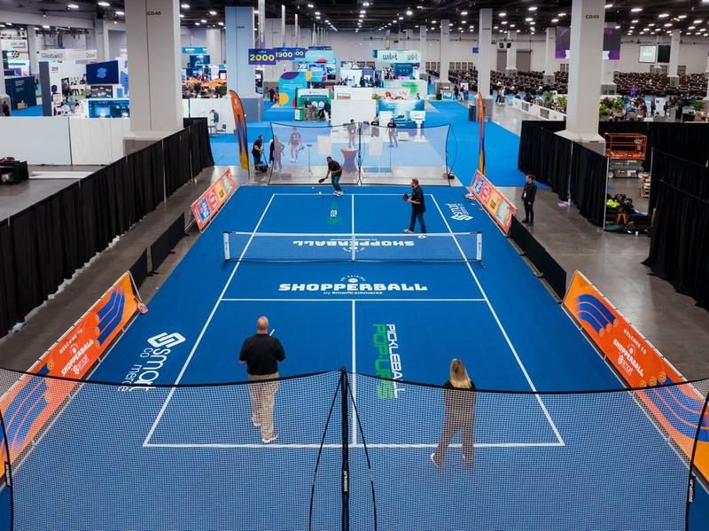 pickleball pop-ups Shop Talk Vegas indoor temporary court.