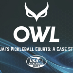 Owl paddles Ojai valley pickleball case study with white Owl logo and blue pickleball bits logo.